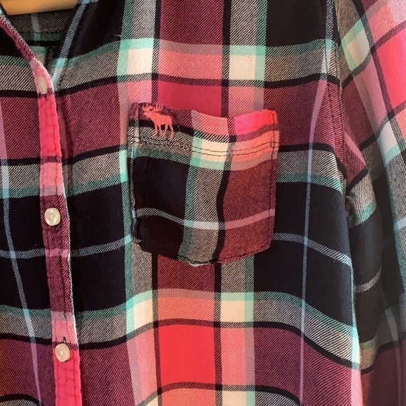 Abercrombie kids Soft Plaid Button Down Shirt Pink/Black Sz 15/16 - Picture 6 of 9